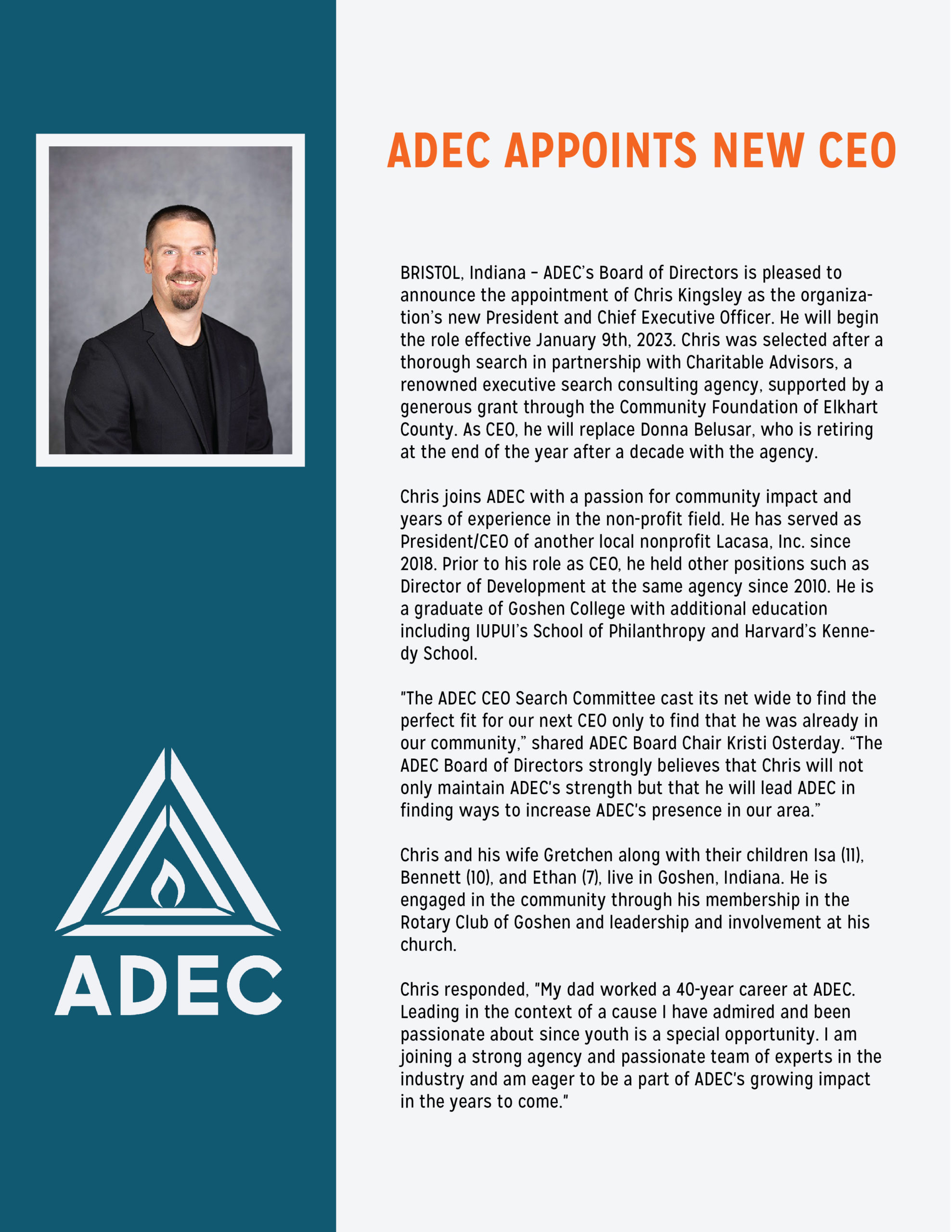 New ADEC CEO Chris Kingsley